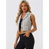 Allegra K Women's Tweed Notched Lapel Vintage Plaid Crop Sleeveless Waistcoat Vest - 2 of 4