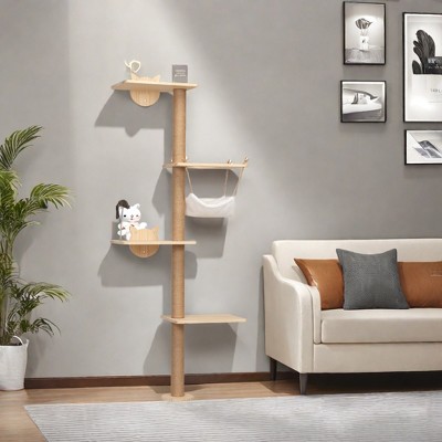 FURNIinspire Pet Tower Cat Tree Cat Tower Pet Furniture With Hammock, Cat Scratcher Perch, Cat Playground, Cat Kitty Gym, Brown, 27.4"*12.32"*69.05"