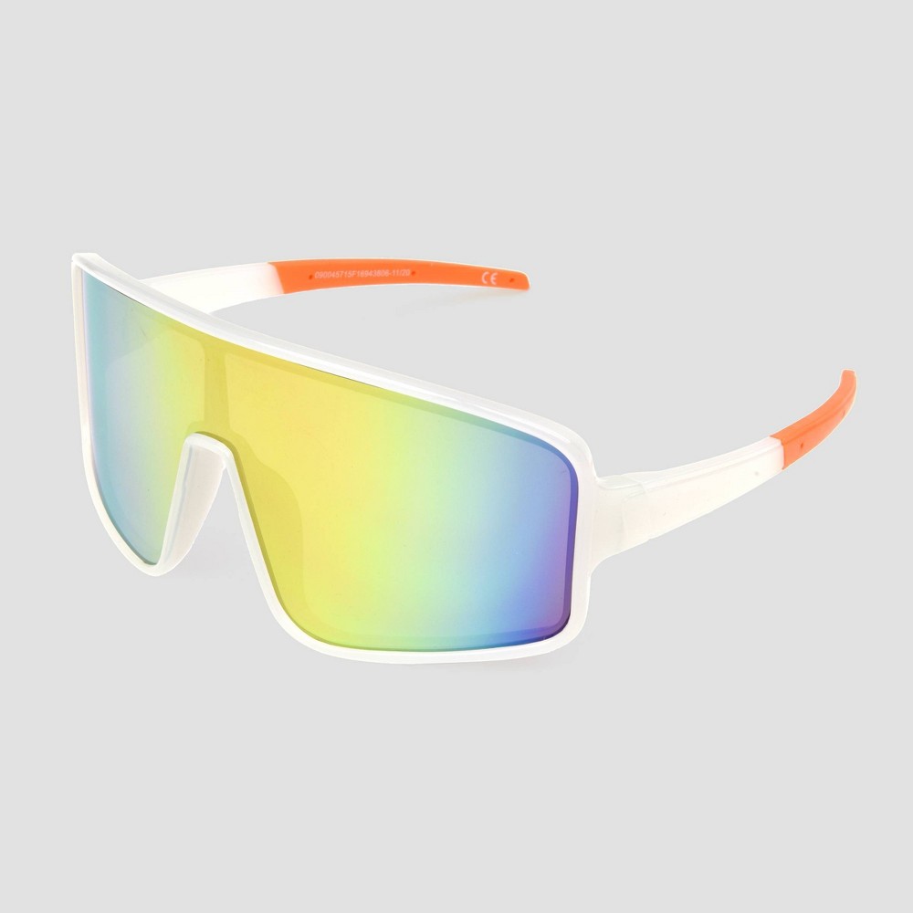 Photos - Sunglasses Men's Wide Shield  with Mirrored Lenses - All In Motion™ White b