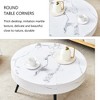 Round Coffee Table Modern Cocktail Table Center Table Side Table Accent Table with Marble-Patterned Top, White/Black-ModernLuxe - 4 of 4