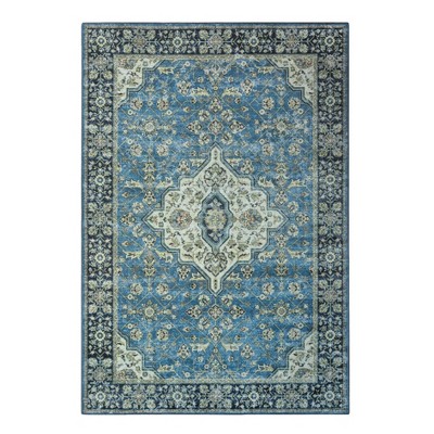 Vintage Distressed Floral Border Traditional Machine Washable Indoor Area Rug by Blue Nile Mills