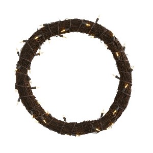 Nearly Natural 20” Vine Wreath with 50 White Warm LED Lights - 1 of 4
