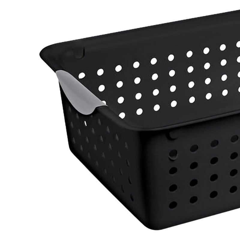 Sterilite Medium Ultra Indoor Home Plastic Storage Organizer Basket Container with Contoured Handles for Cabinets, Shelves, Black (18 Pack), 4 of 6
