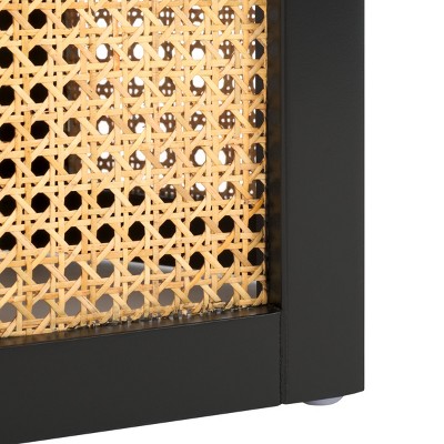 Danez Hexagonal Black and Natural Wood Cane Accent Table