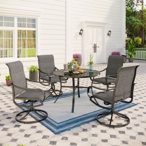 Captiva Designs 5pc Patio Dining Set with Slat-top Table & Gray Textilene Swivel Chairs - 1 of 4