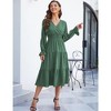 Women's Casual Wrap V Neck Midi Dress Long Sleeve Smocked Waist Tiered A Line Pleated Flowy Long Dress - 4 of 4