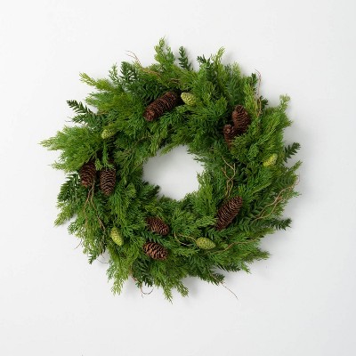 Sullivans Cedar & Hemlock Artificial Wreath 22"H Green