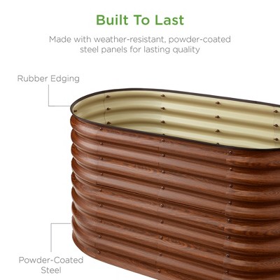 Wood Grain Oval Steel Raised Garden Bed Planter Box