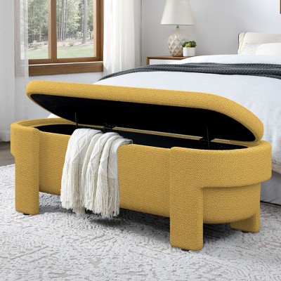 NicBex Modern Chenille Pull-Open Top Ottoman Bench,Upholstered Oval Storage Ottoman for Living Room,Bedroom