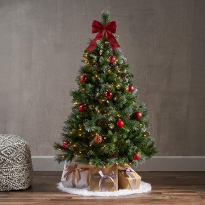 INFURNIC Artificial Trees 4.5FT Glitter Bristle Mixed Hinged Christmas Tree with Red Berries and Pine Cones for Holiday Decor, Green, 36"*36"*54" - 1 of 4