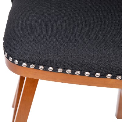 Julia Charcoal Faux Linen 21" Upholstered Barstools with Nailhead Trim