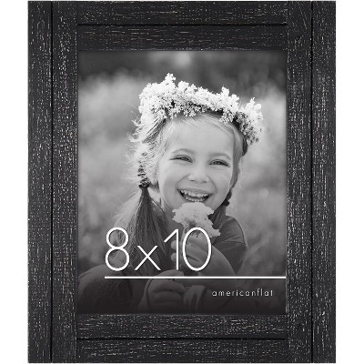 Americanflat Collage Picture Frame in with Three Displays Textured Wood and Polished Glass for Wall and Tabletop - Charcoal 8" x 10"