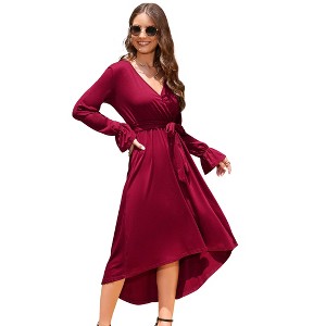 Clearlove Maternity Asymmetrical Hem Ruffle Dress Long Sleeve Tiered High Low Pregnancy Maxi Dress - 1 of 4