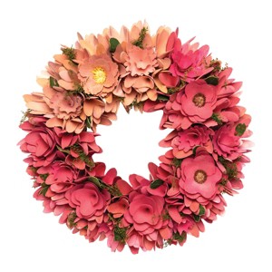 C&F Home 14" Valentine's Day Floral Hanging Circular Wood Flower Petal Wreath - 1 of 3
