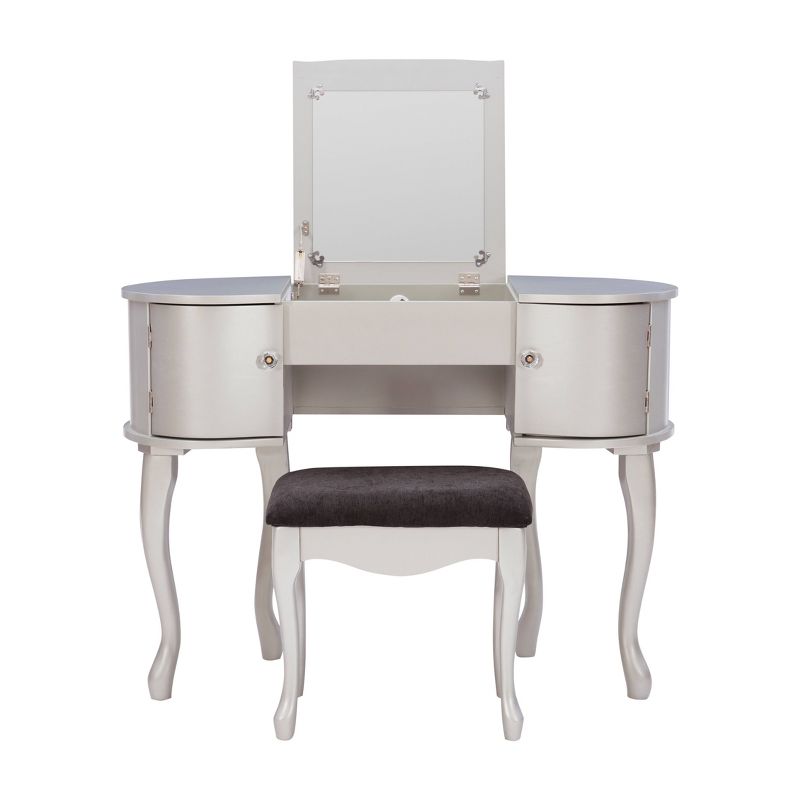 Paloma Glam Wood Flip-up Mirror 2 Door Vanity and Gray Upholstered Stool Silver - Linon, 5 of 19