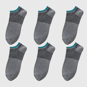 Anna-Kaci Men's No - Show Athletic Socks 6pk with Accents - Dark Gray - 1 of 4