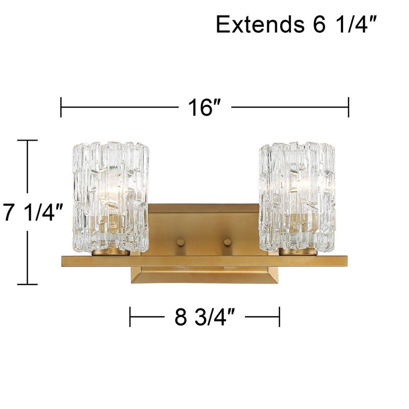 Possini Euro Design Icelight Modern Wall Light Warm Brass Hardwire 16" 2-Light Fixture Textured Ice Glass for Bedroom Bathroom Vanity Living Room, 4 of 7