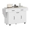 JUJABU White Kitchen Island with Trash Can Storage Cabinet, Drop Leaf, Spice Rack and Adjustable Shelf - 2 of 4