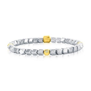 Metallo Stainless Steel Multi-Cut Bead Bracelet - Silver & Gold - Silver - 8.5 Inch - 1 of 4
