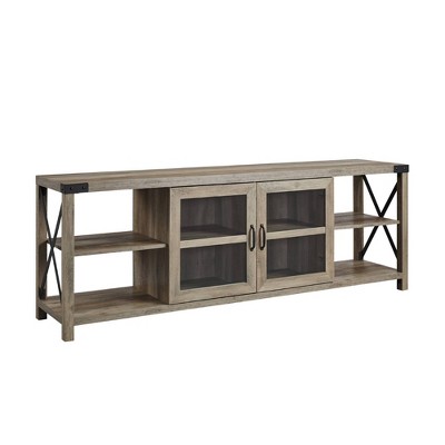 Sophie Rustic Farmhouse X Frame Glass Doors TV Stand for TVs up to 80" - Saracina Home