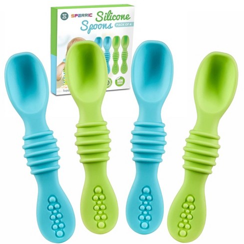Baby Spoons Self Feeding 6 Months, Silicone Baby Spoons First Stage and Baby  Fork, Toddler Utensils for Baby Led Weaning,blue 