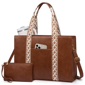 Laptop Tote Bag 15 Inch Vintage Work Bag,Waterproof Leather Computer Briefcase - 1 of 4