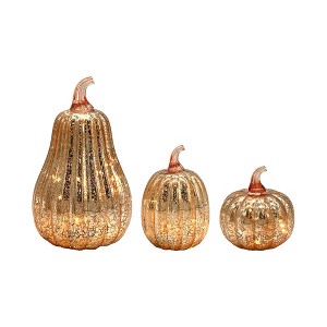 LumaBase Battery-Operated Gold Mercury Glass Pumpkins - Set of 3 - 1 of 4