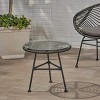 Okak Outdoor Side Table with Faux Rattan Covered Metal Frame, Outdoor Bar Table with Glass Tabletop, Round End Table for Patio, Garden - 2 of 4