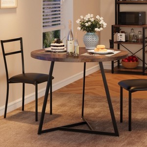 Jojoka Round Dining Table Set for 2 with Chairs, Marble White Kitchen Table and 2 Upholstered Chairs, Compact Space-Saving Design,White - 1 of 4