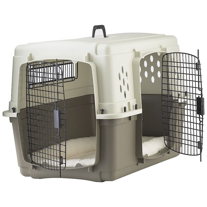 Miller Manufacturing Company Portable Plastic Hard Sided Pet Travel Crate Carrier Kennel w/ Double Doors For Dogs, Rabbits, & Animals, Beige & Taupe, 5 of 7
