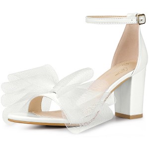 BLISSFUL STEP Women's Bow Tie Ankle Buckle Strap Chunky High Heels Sandals - 1 of 4