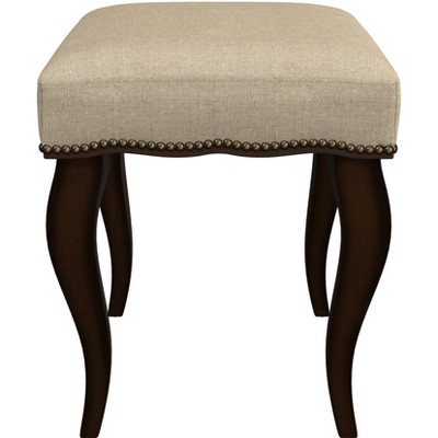 19" Burnished Oak and Cream Upholstered Backless Vanity Stool
