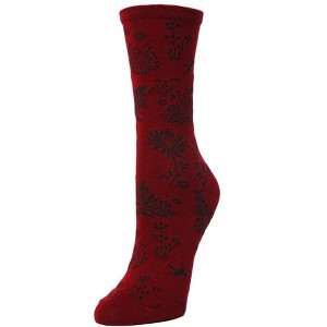 Natori Cascading Floral Cotton Blend Crew Sock Rhubarb 9-11 - 1 of 1