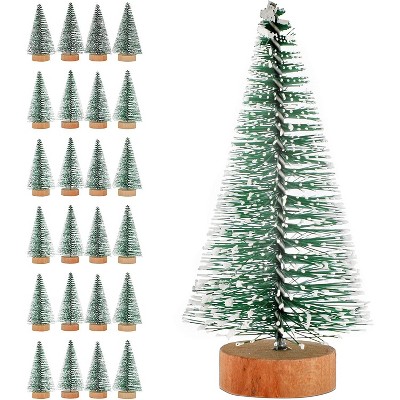 Okuna Outpost 24 Pack Mini Christmas Pine Trees with Snow, Christmas Decorations, 3.9 in