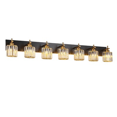LLHZSY Modern Dimmable Bathroom Vanity Light Crystal Glass Wall Sconce - 7 Light - Black & Gold