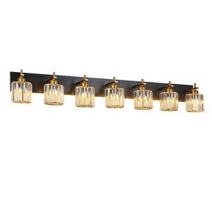 LLHZSY Modern Dimmable Bathroom Vanity Light Crystal Glass Wall Sconce - 7 Light - Black & Gold - 1 of 4