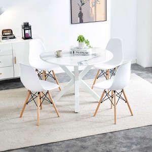 NicBex 5 Piece Dining Table Set,Round Dining Table with MDF/Pattern Tabletop and 4 Plastic Chairs for Kitchen/Apartment,White - 1 of 4