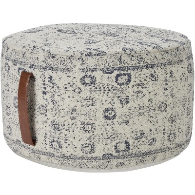 Nourison Handcrafted Vintage Floral 20" x 20" x 12" Indoor Drum Pouf with Handle