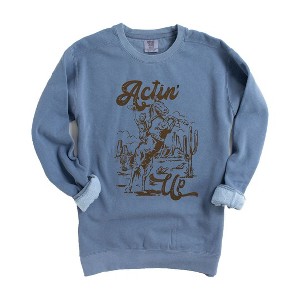 Simply Sage Market Women's Garment Dyed Graphic Sweatshirt Actin' Up Horse - 1 of 3