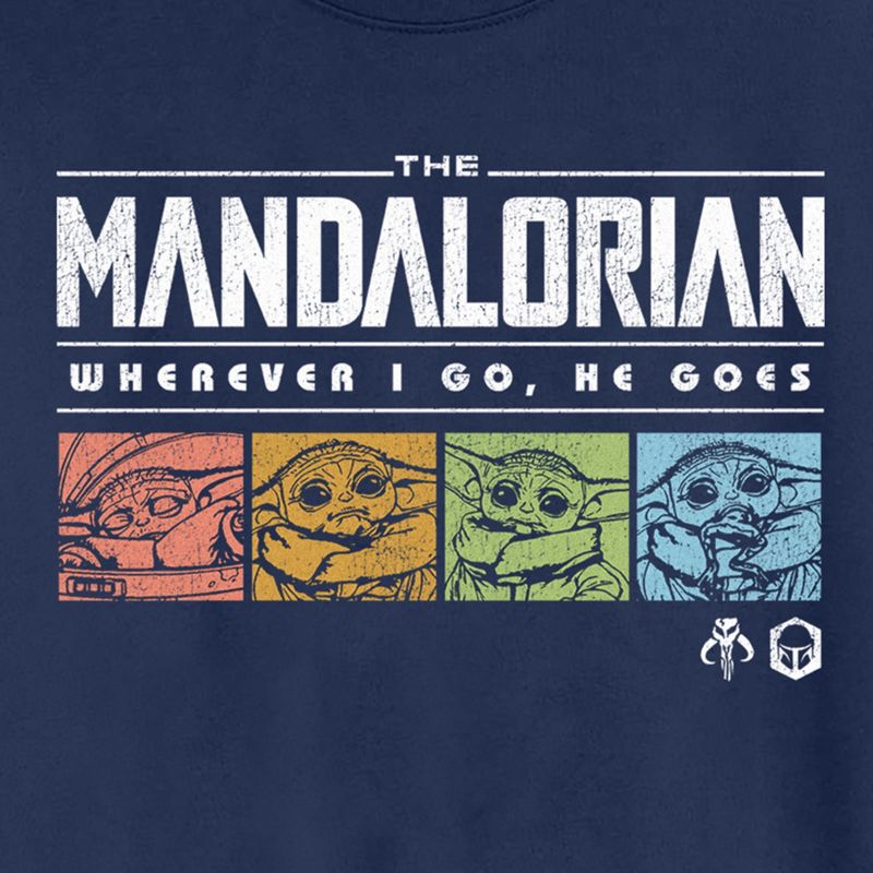 Boy's Star Wars: The Mandalorian Grogu Wherever I Go He Goes Colorful Boxes Long Sleeve Shirt, 2 of 3