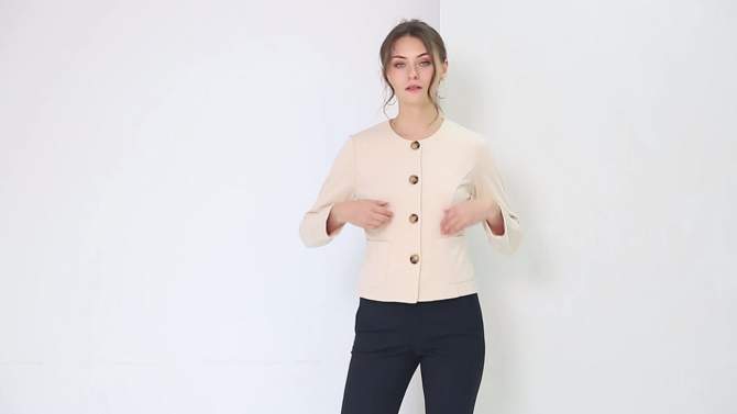 Allegra K Women's Casual Fall Round Neck Button Front Elegant Work Blazer, 2 of 7, play video