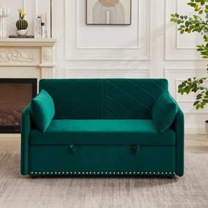 Modern Convertible Loveseat Sofa Bed, Comfy Velvet Sleeper with USB Port & Side Pockets, Space-Saving Furniture for Living Room, Bedroom, Apartment - 1 of 4