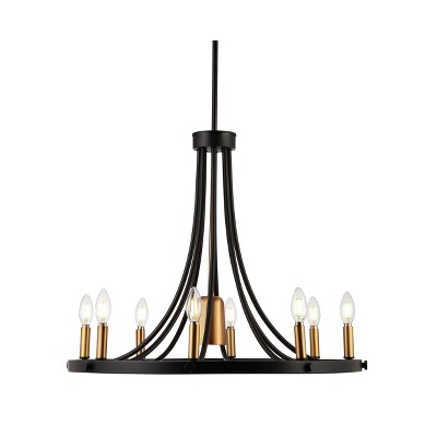 27" 9-Light LED Adjustable Iron Urbanna Transitional Modern Chandelier Black/Gold - JONATHAN Y