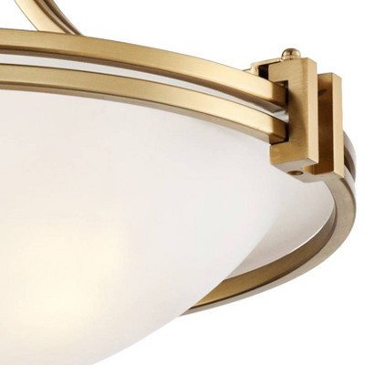 Art Deco Inspired 28" Warm Brass Ceiling Light with White Glass Bowl