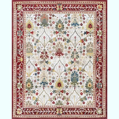 Hauteloom Neola White/Red Damask Area Rug