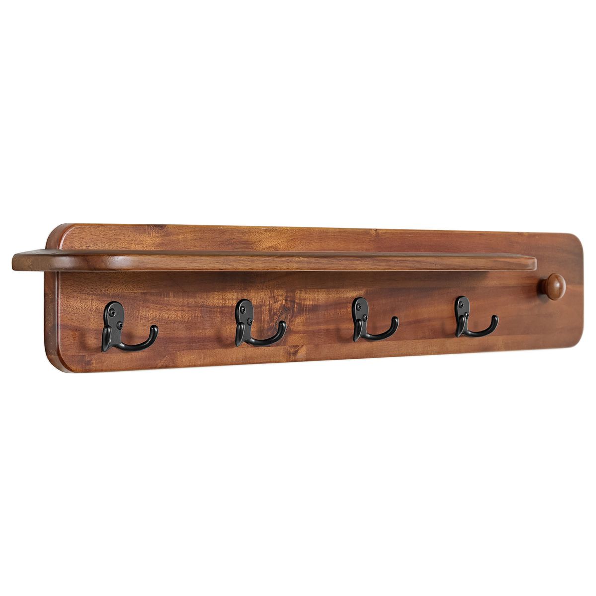 Alaterre Furniture Calais Coat Rack with Shelf, Wall Mount Shelf with 4 Coat Hooks and Peg, Acacia Wood Wall Hangers, Warm Chestnut - thumbnail 2