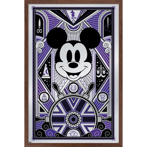 Trends International Disney 100th Anniversary - Deco-Luxe Mickey Mouse  Framed Wall Poster Prints Mahogany Framed Version 22.375