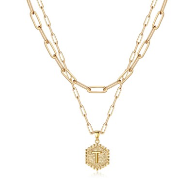 Turandoss 2PCS Dainty Gold Necklace for Women Girls - Layered Initial Pendant Necklaces, Gold Jewelry for Women, Birthday Gifts for Girls 8-18