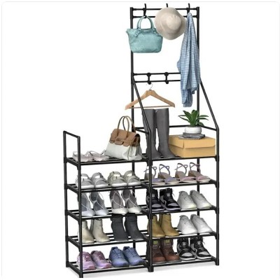 Wikineon Double-Row & Single-Hanging Coat and Shoe Rack: Multi-Purpose Storage Solution for Organizing Coats, Shoes