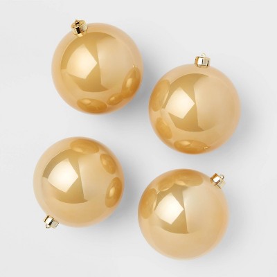 Image of 4pc Shatter-Resistant Opal Round Christmas Tree Ornament Set Gold - Wondershop™